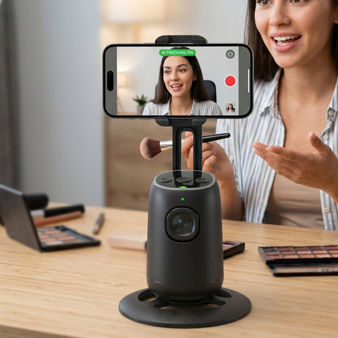 AI Face Tracking Mobile Holder | 360° Smart Auto Tracking Phone Stand for Reels, Live Streaming & Video Calls