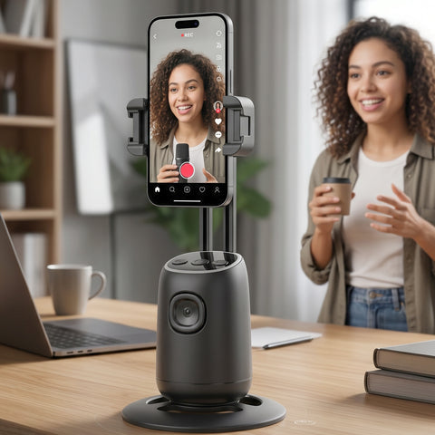 AI Face Tracking Mobile Holder | 360° Smart Auto Tracking Phone Stand for Reels, Live Streaming & Video Calls